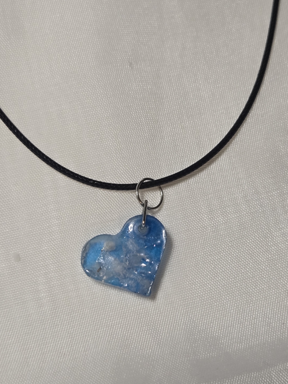 Minimalist Blue Heart Necklace On Stainless Steel Chain Clear Quartz Chips